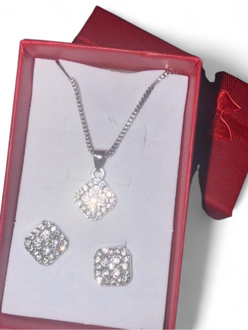 Sterling Silver Cubic Zirconia Pendant and Earrings Set - White